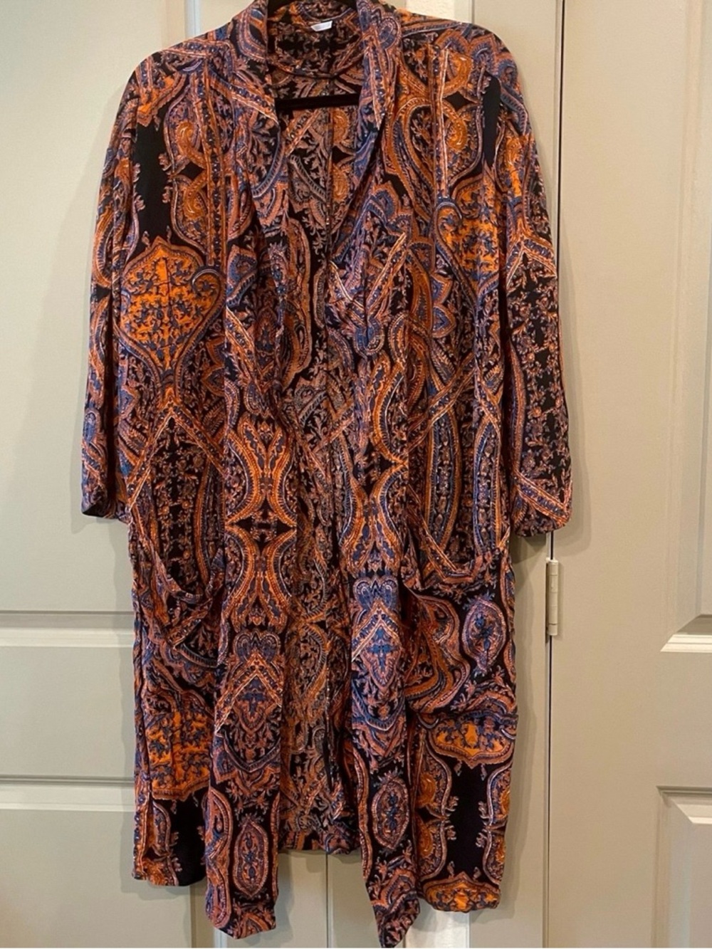 Paisley print kimono duster - Orange & Blue
